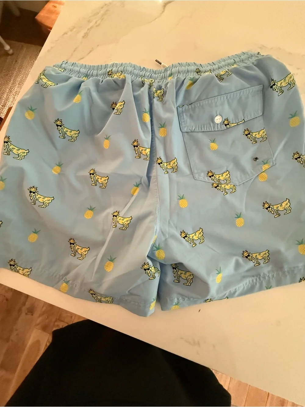 Men's Light Blue Pineapple & Goat Print Swim Trunks
